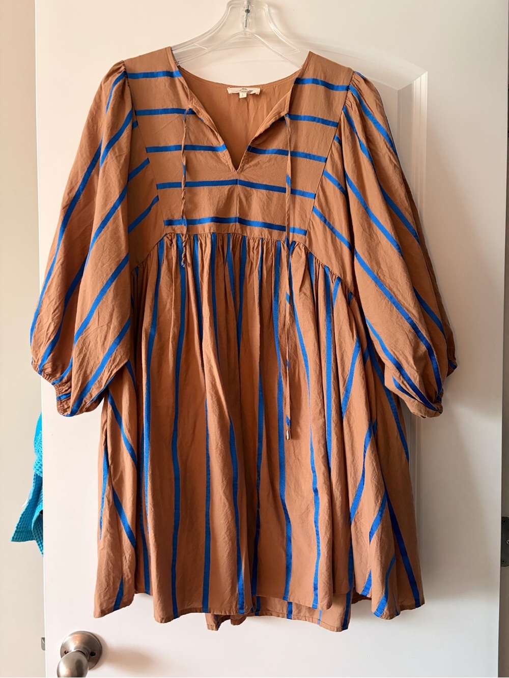 entro Brown Dress with Blue Stripes Mini Babydoll
